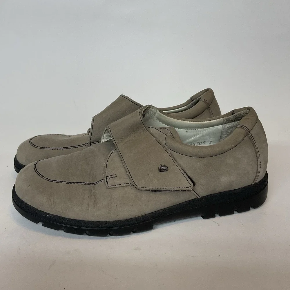 Dark Beige Tan Nubuck Leather FINN COMFORT Low Shoes w/Flap UK5 Women's 7,5 FLAW